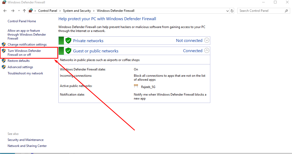 Windows Firewall disable